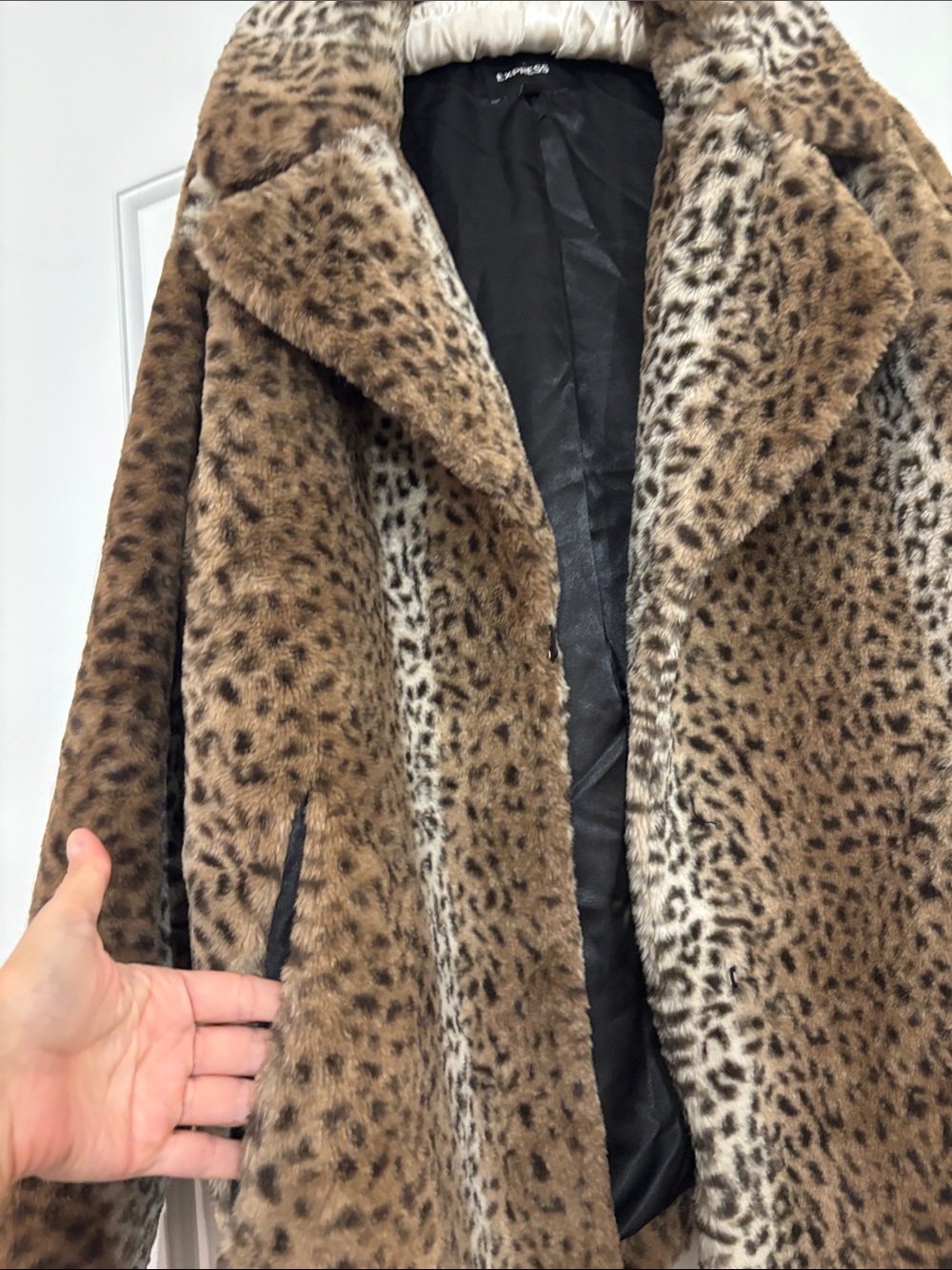 Express Leopard-Print Teddy Coat in Brown and Cream - Picture 2 of 4